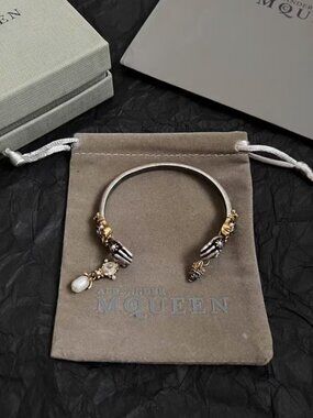 Alexander McQueen Skeleton Hand & Pearl Cuff Bracelet
